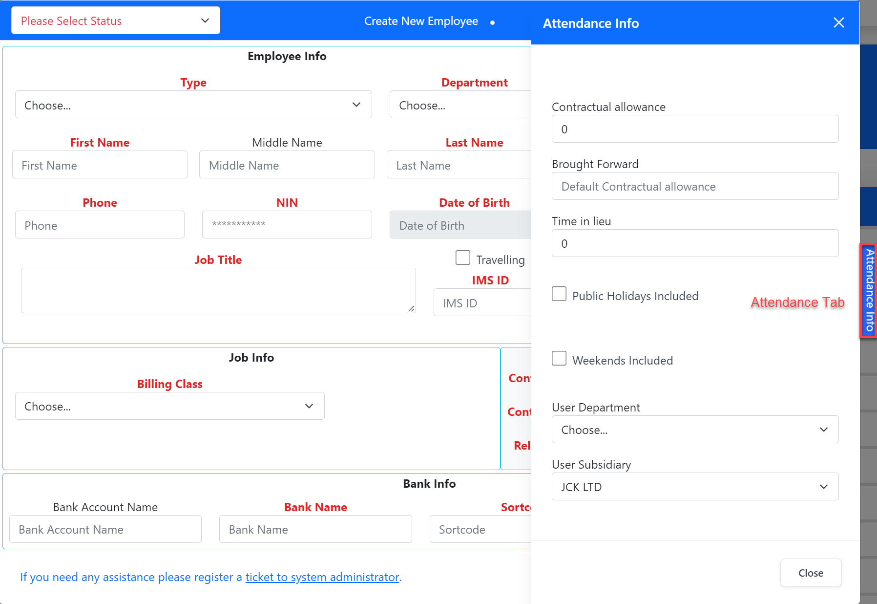 Employees Attendance Tab