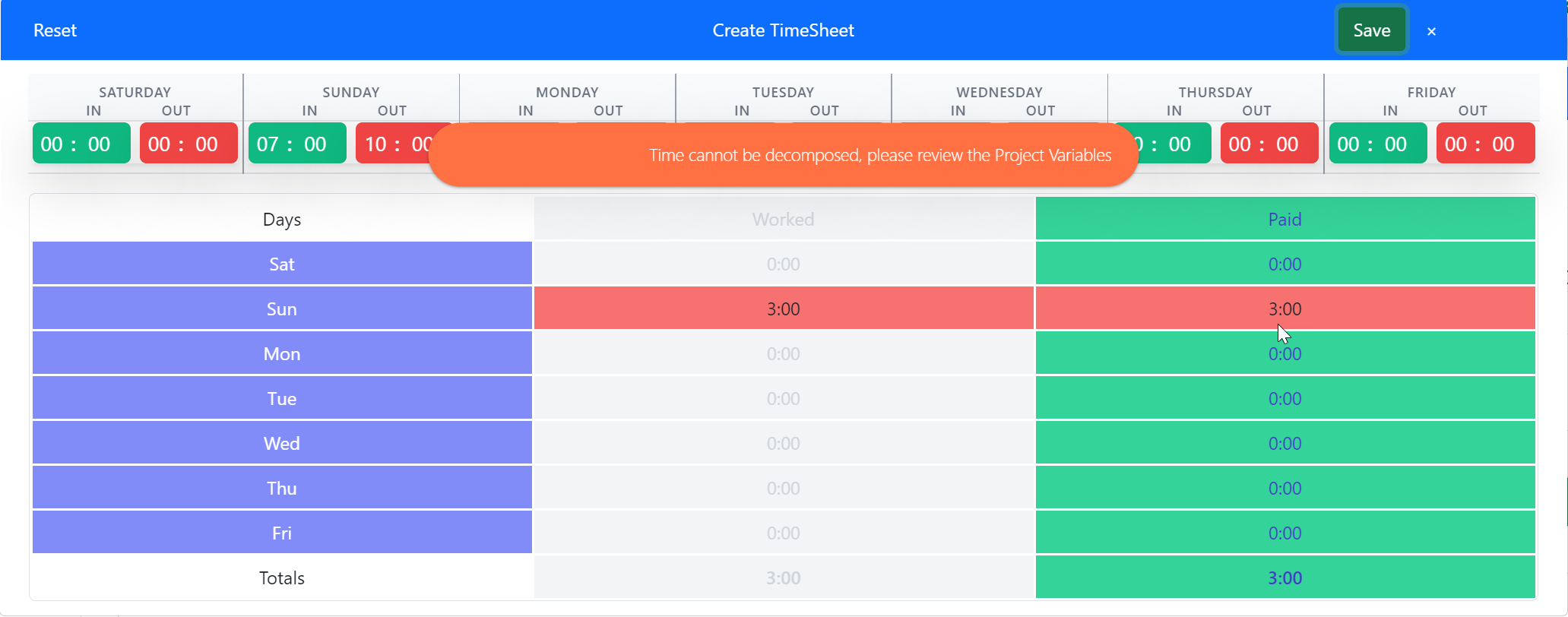 Timesheet Error