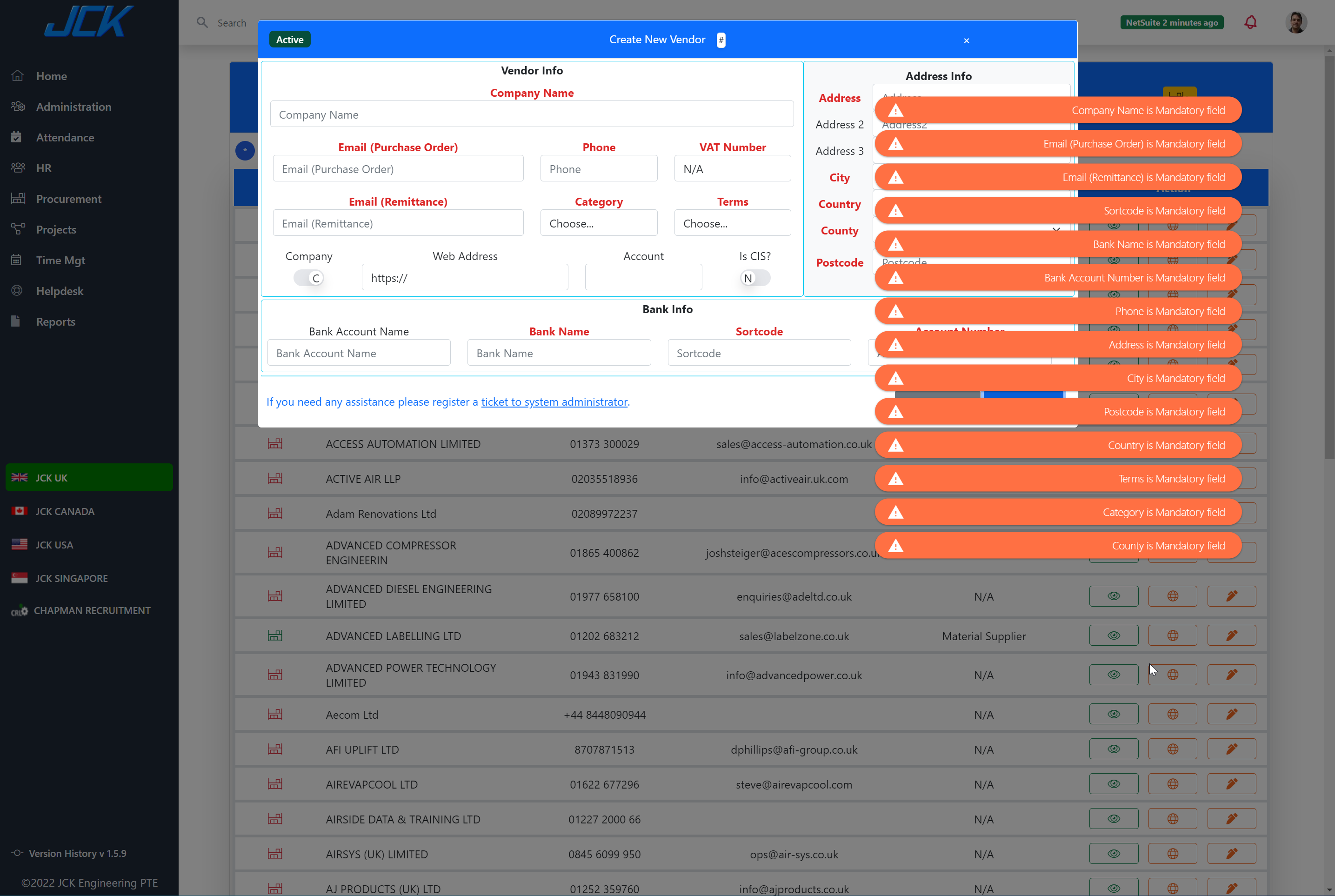 Vendors Errors